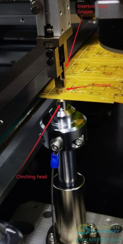 Bulk terminal insertion processing inserted head w Clinching