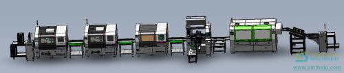 PCB MAGAZINE LOADER + Radial Machine x2+Terminal+Wave Soldering +Unloader 2