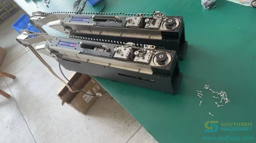 Southern Machinery customized feeder solution for automated SMT/THT component handling and PCB assembly lines. Tags: custom feeder, SMT feeder, THT feeder, PCB assembly automation, odd form feeder, Southern Machinery.