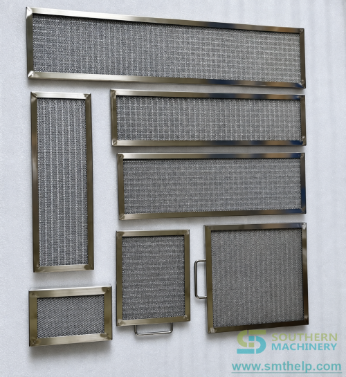 Reflow oven exhaust filter screen that reclaims flux and returns filtered air to the tunnel
